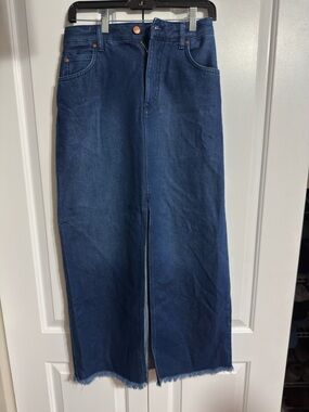 NWOT Anthropologie PILCRO High-Waist Dark Blue Denim Midi Skirt Size 4